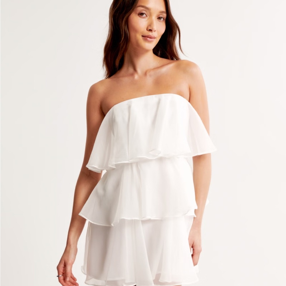 Abercrombie & Fitch White Strapless Ruffle Tiered Dress